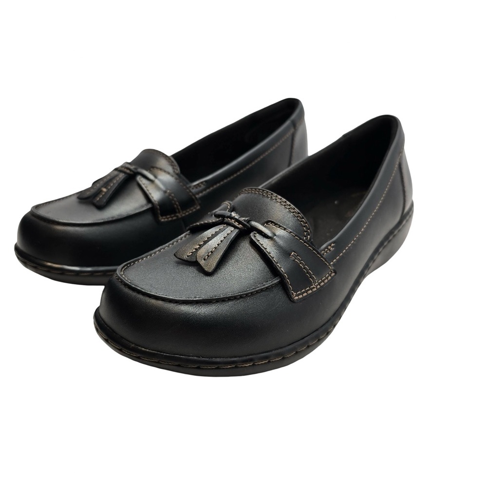 Clarks Tassel Loafers‎ Comfort Casual Black Leather Womens 9 Wide